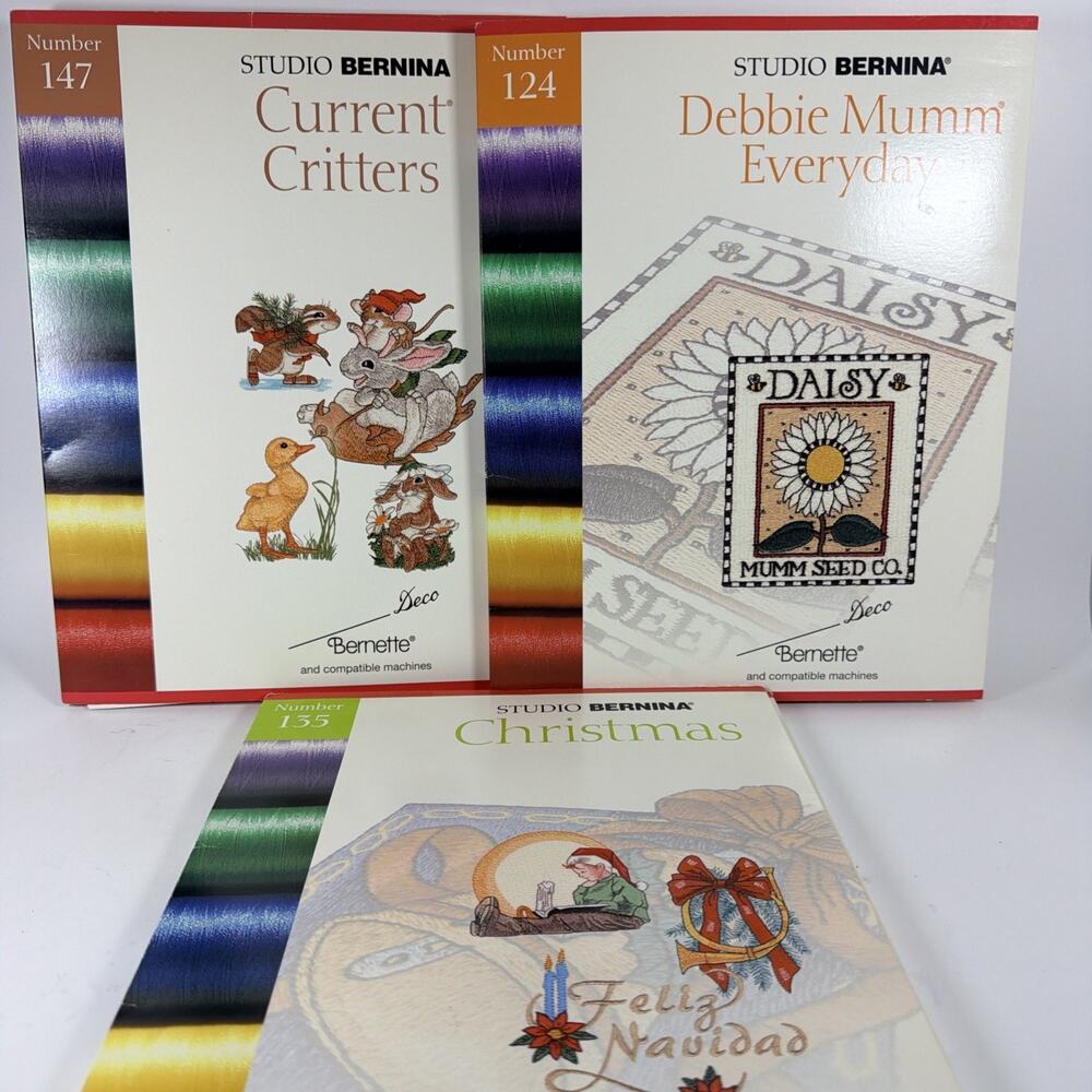 4 Studio BERNINA Embroidery Cards 146 Critters 135 Xmas & 124 Debbie Mumm